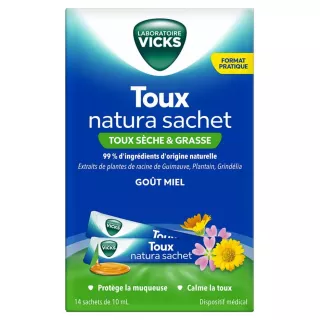 Sirop en sachet Toux Natura Vicks - Toux sèche & grasse - 10 sachets de 14ml