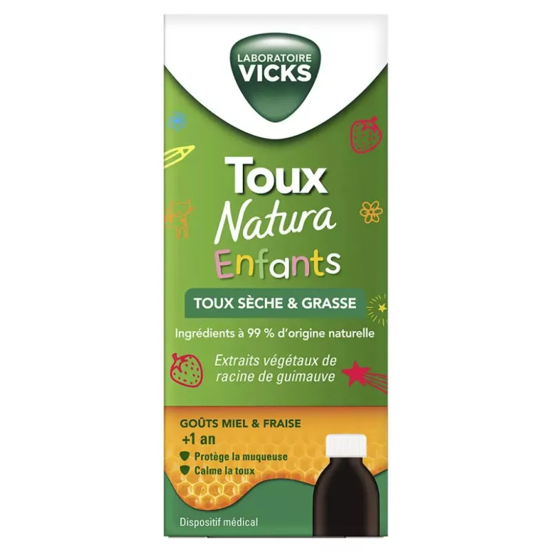 Sirop enfant dès 1 an Toux Natura Vicks - Toux sèche et grasse - 140ml