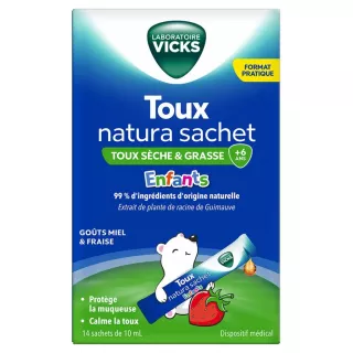 Sirop en sachet enfant Toux Natura Vicks - Toux sèche & grasse - 10 sachets de 14ml