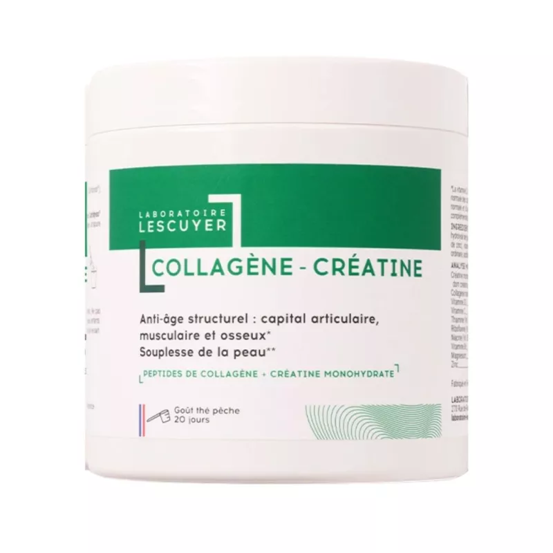 Collagène-Créatine Trio Lescuyer - Capital articulaire, musculaire, osseux et cutané - 200g goût thé pêche
