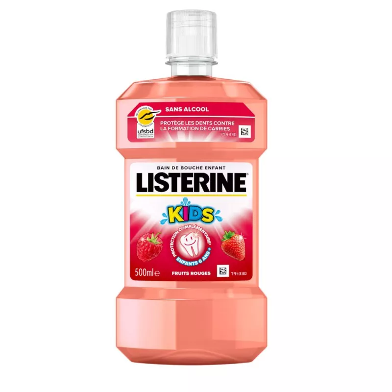Bain de bouche anti-caries sans alcool fruit rouges Listerine Kids - 500ml