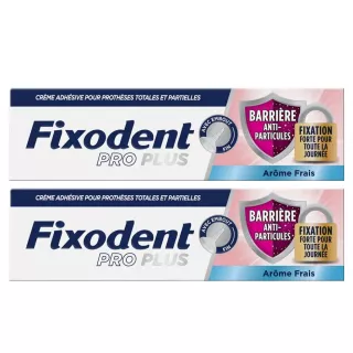 Crème adhésive prothèses dentaires Fixodent Plus Barrière Anti-Particules - 2 x 35g arôme frais
