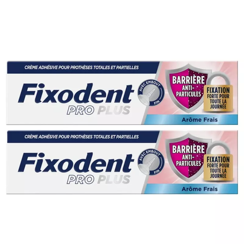 Crème adhésive prothèses dentaires Fixodent Plus Barrière Anti-Particules - 2 x 35g arôme frais