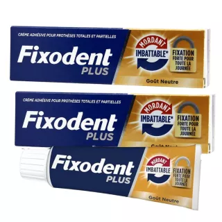 Crème adhésive Mordant Imbattable Fixodent Plus - 2 x 35g goût neutre