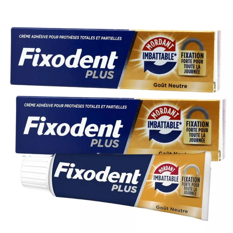 Crème adhésive Mordant Imbattable Fixodent Plus - 2 x 35g goût neutre