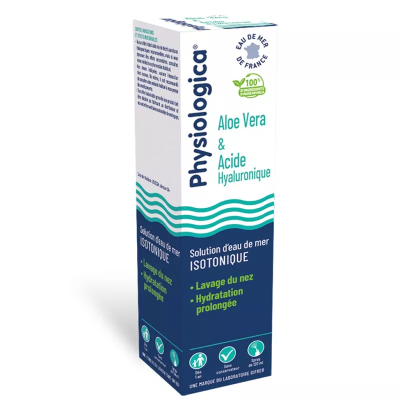 Spray nasal isotonique hydratant Aloe Vera & Acide Hyaluronique Physiologica Gifrer - 120ml