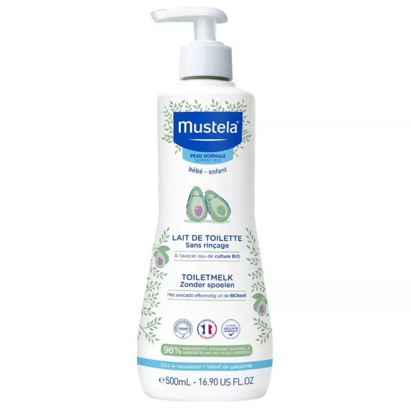 Lait de toilette sans rinçage à l'avocat Bio Mustela - Nettoyant doux bébé - 500ml