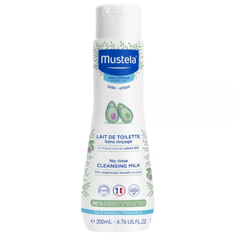 Lait de toilette sans rinçage à l'avocat Bio Mustela - Nettoyant doux bébé - 200ml