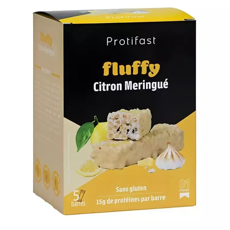Boîte de 5 barres Protifast Fluffy citron meringué, saveur citron meringué et 15 g de protéines par 