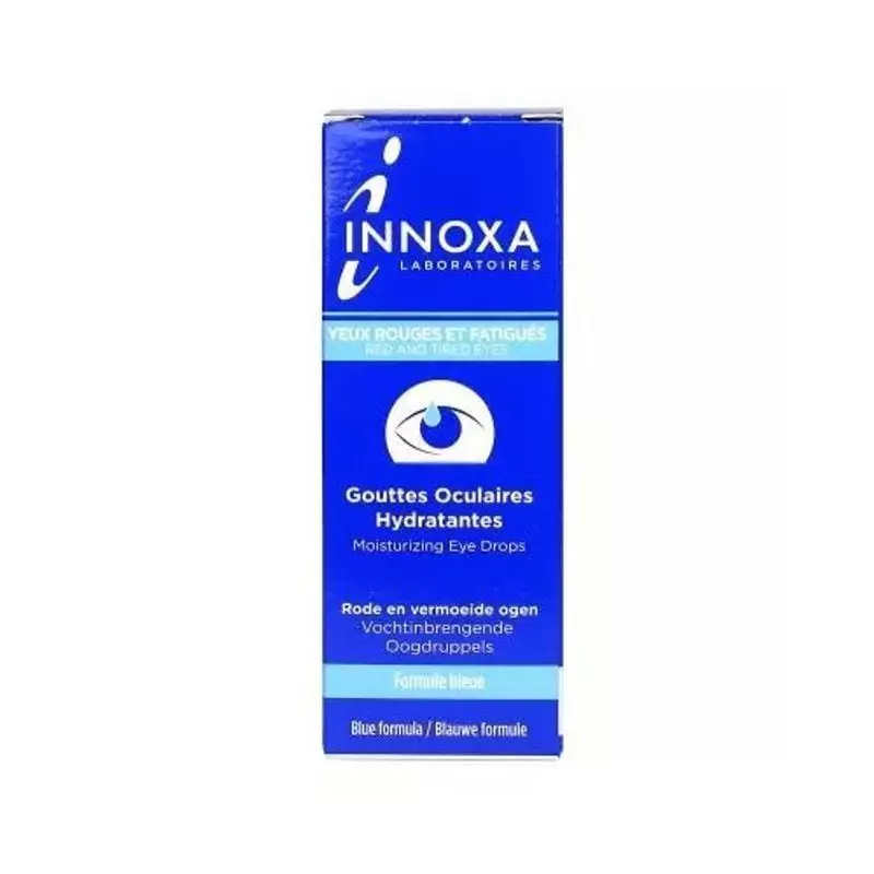 Gouttes oculaires hydratantes Innoxa Formule Bleue 10 ml, boîte en carton, yeux rouges et fatigués, 