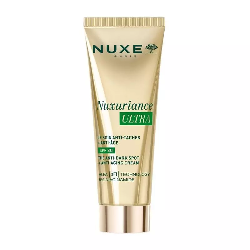 Crème visage anti-taches et anti-âge Nuxe Nuxuriance Ultra SPF30 en tube doré de 50 ml