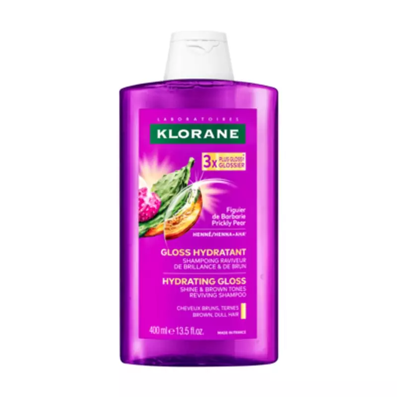 Flacon Klorane Shampoing Figuier Gloss cheveux bruns - 400 ml sur fond blanc