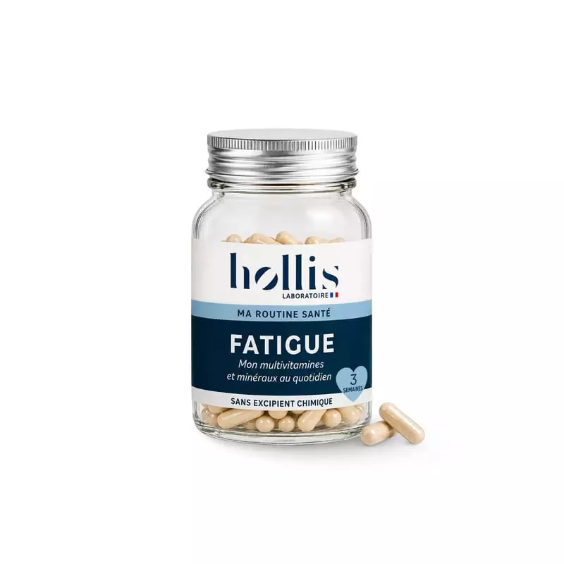 Packshot du flacon Hollis Fatigue - Complément alimentaire 40 gélules, complément contre la fatigue