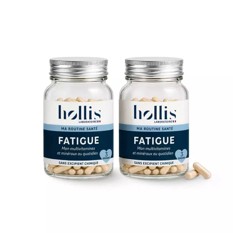 Packshot Hollis Fatigue - Complément alimentaire 40 gélules, flacon pour l'énergie quotidienne