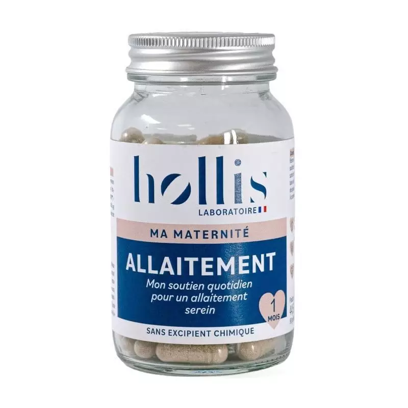 Packshot du complément Hollis Allaitement moringa et verveine - 90 gélules, flacon de gélules pour s