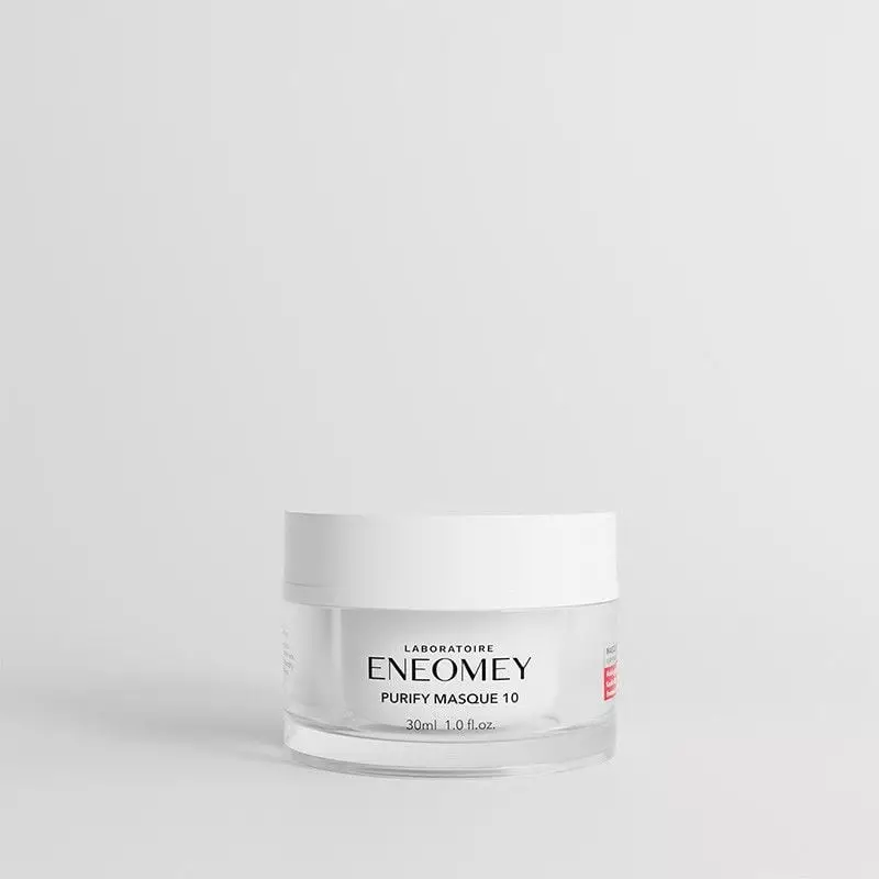 Pot de masque visage à l'argile Eneomey Purify Masque 10, 30 ml, emballage blanc minimaliste