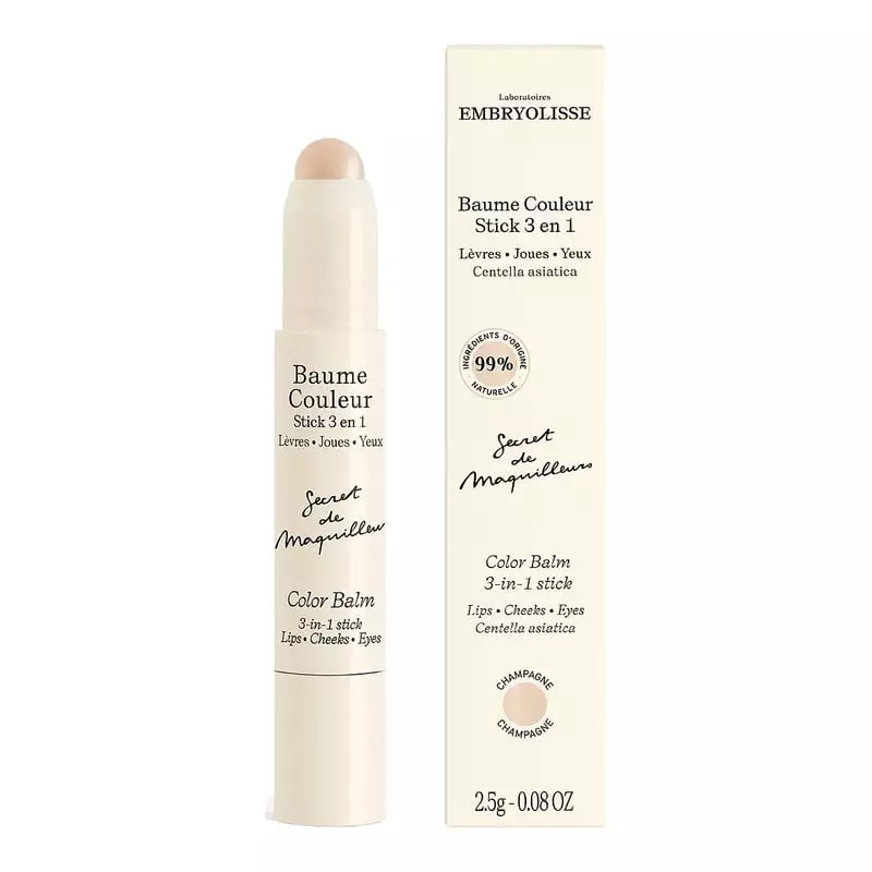 Packshot Embryolisse Baume couleur stick 3 en 1 Champagne - 2,5 g sur fond neutre