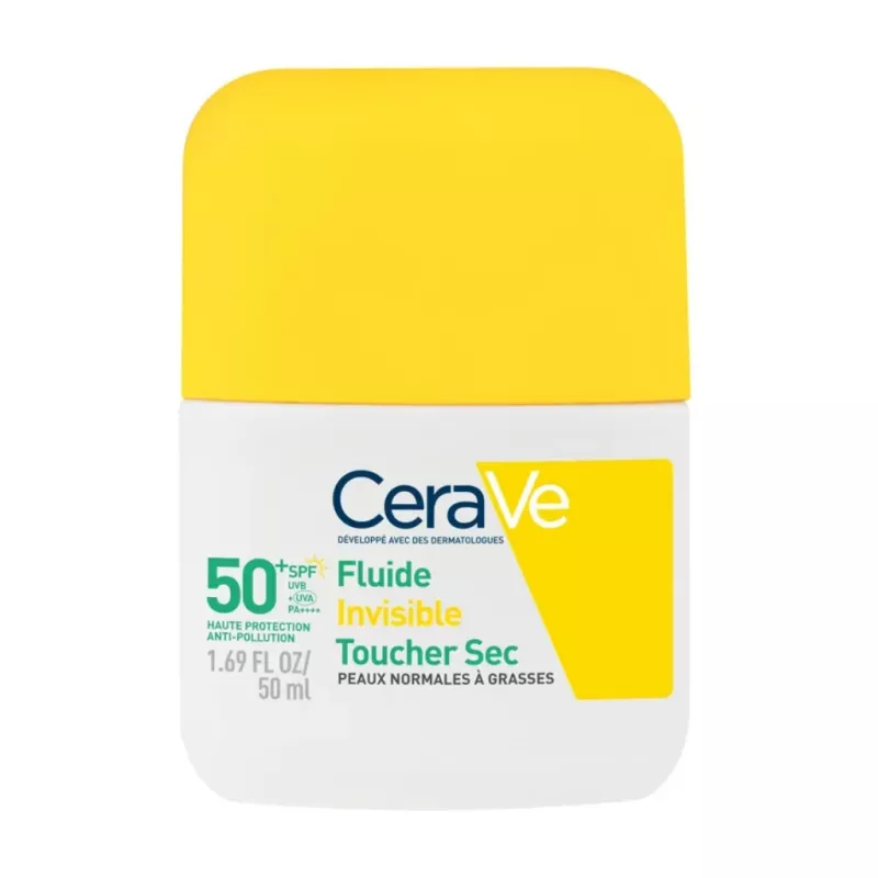 Fluide invisible toucher sec SPF50+ haute protection solaire CeraVe - Peaux normales à grasses - 50ml