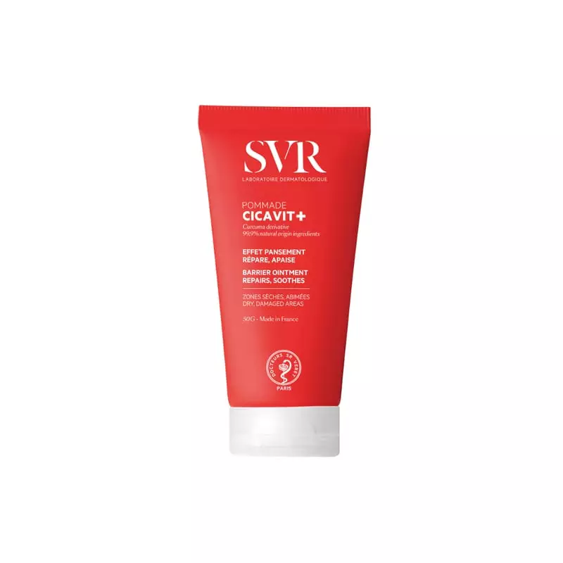 SVR Cicavit+ Pommade réparatrice 50 g, tube rouge avec bouchon blanc, vue de face sur fond blanc