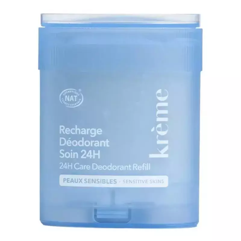 Recharge de déodorant soin 24H Krème 50 g en emballage plastique bleu recyclable pour peaux sensible