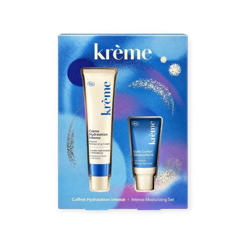 Vue de face du coffret cadeau Krème Hydratation Intense avec crème hydratante et gelée démaquillante