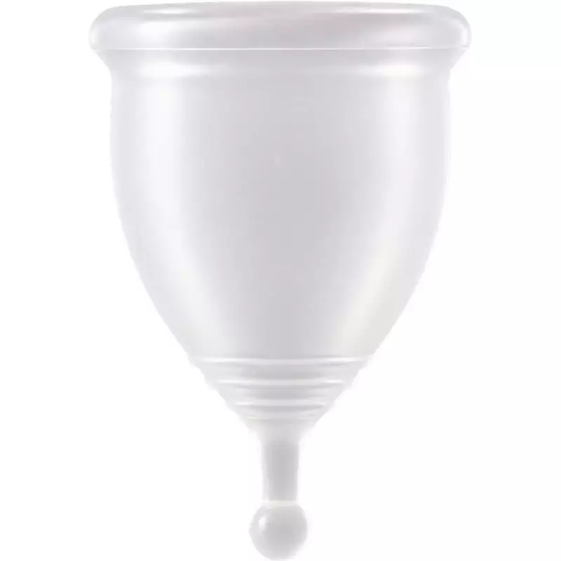 Coupe menstruelle Elia taille S 20 ml en silicone médical transparent, vue de face avec rebord, base