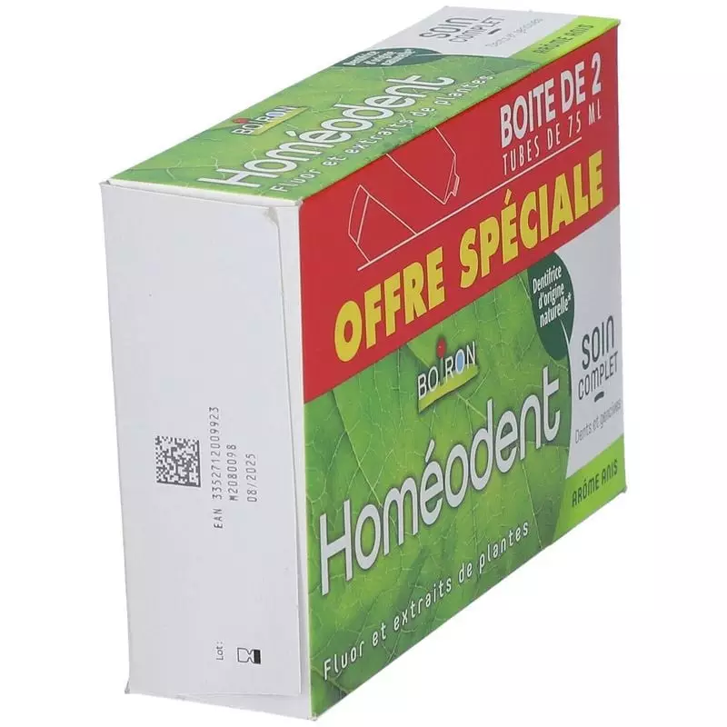 Packshot du dentifrice Boiron Homéodent soin complet anis - 2 x 75 ml