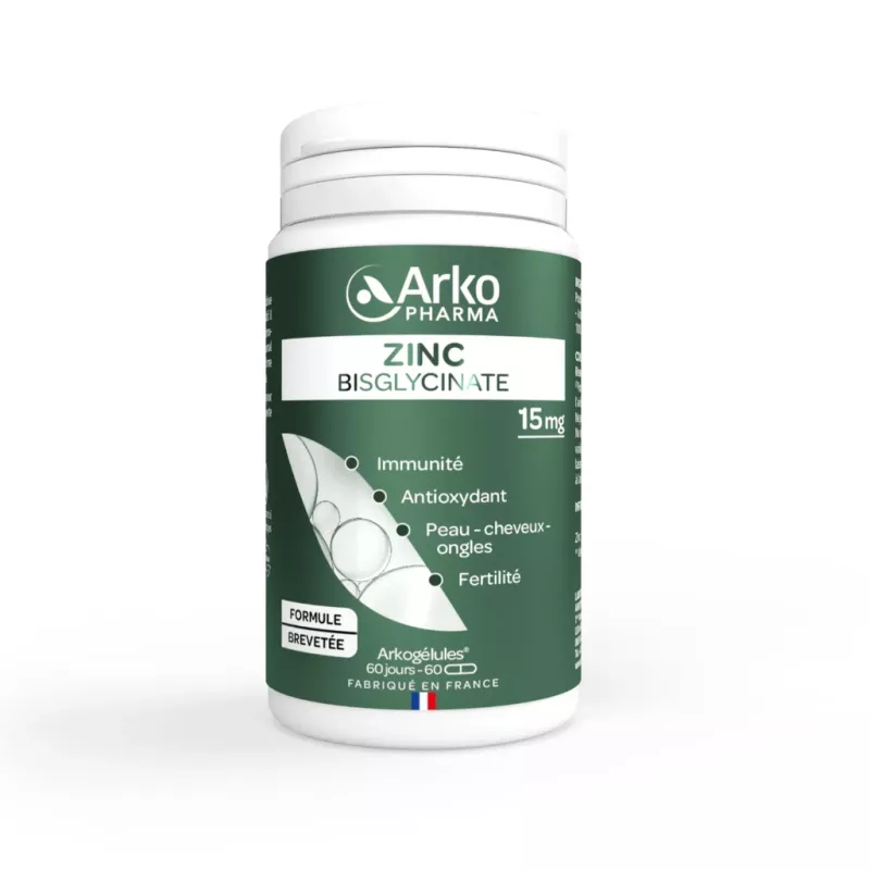 Zinc Bisglycinate Arkogélules Arkopharma - Immunité, peau, cheveux & ongles - 60 gélules