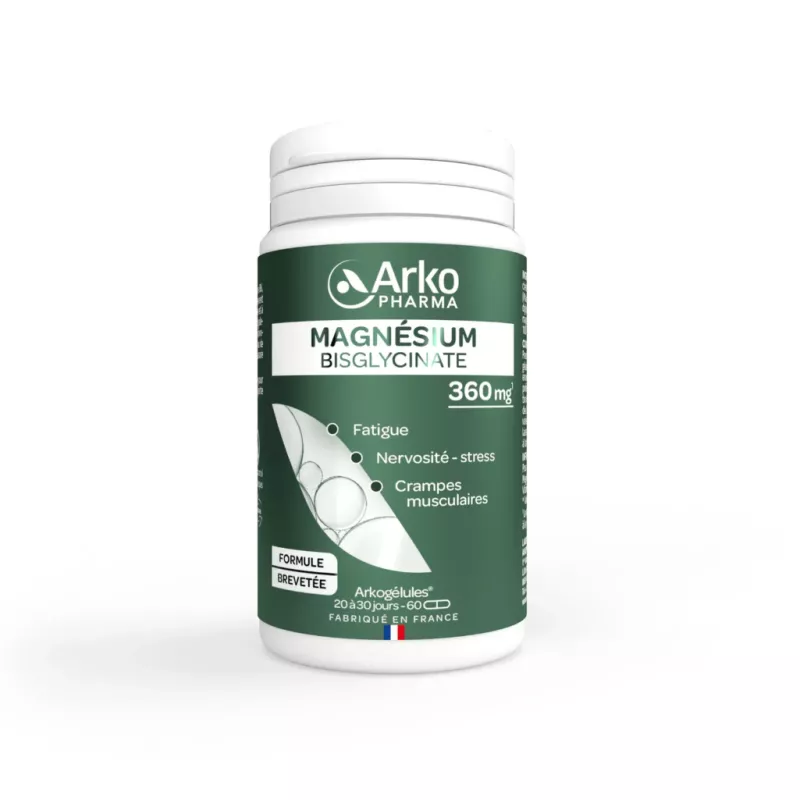 Magnésium Bisglycinate 360mg Arkogélules Arkopharma - Fatigue, stress & fonction musculaire - 60 gélules
