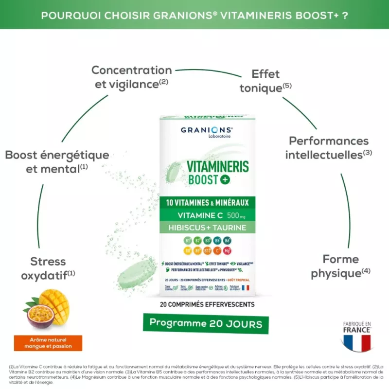 Vitamineris Boost+ Granions - Énergie & réduction de la fatigue - 20 comprimés effervescents