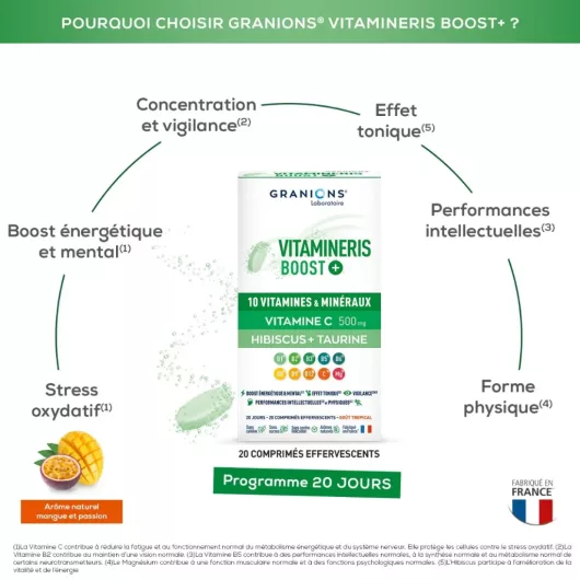 Vitamineris Boost+ Granions - Énergie & réduction de la fatigue - 20 comprimés effervescents