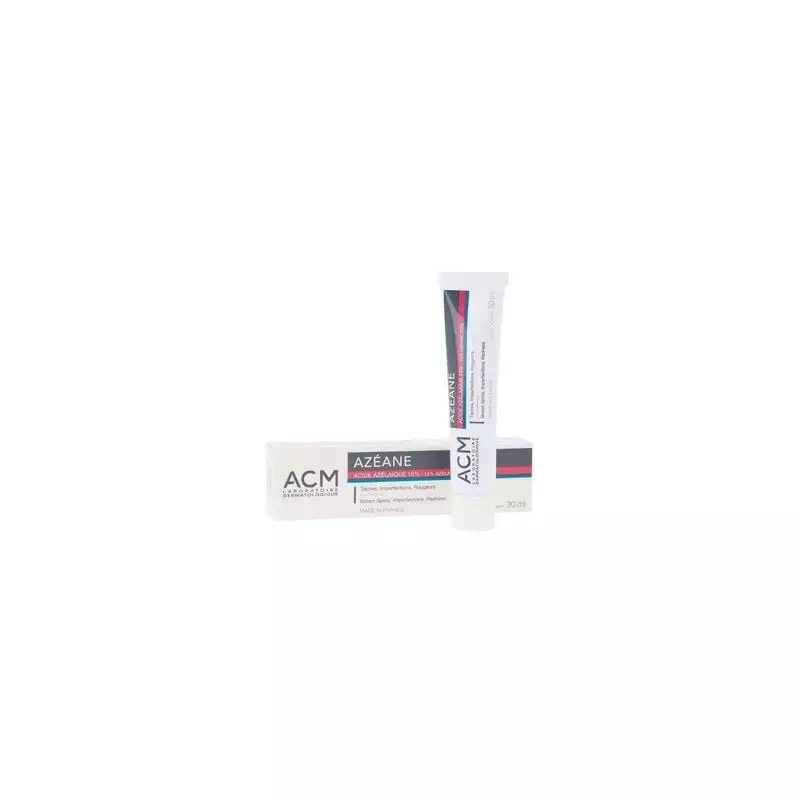 Tube blanc Azéane crème anti-tâches - 30 ml et étui carton ACM assorti avec accents gris, rose et bl