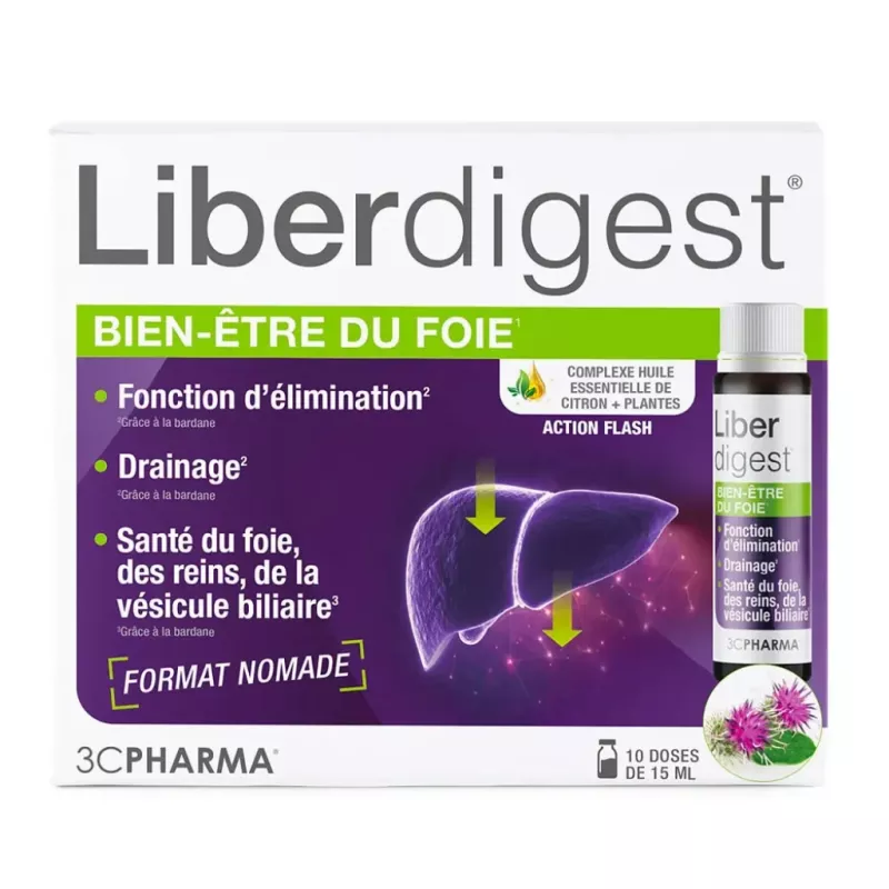 LiberDigest 3C Pharma - Bien-être du foie, drainage & élimination - 10 monodoses de 15ml