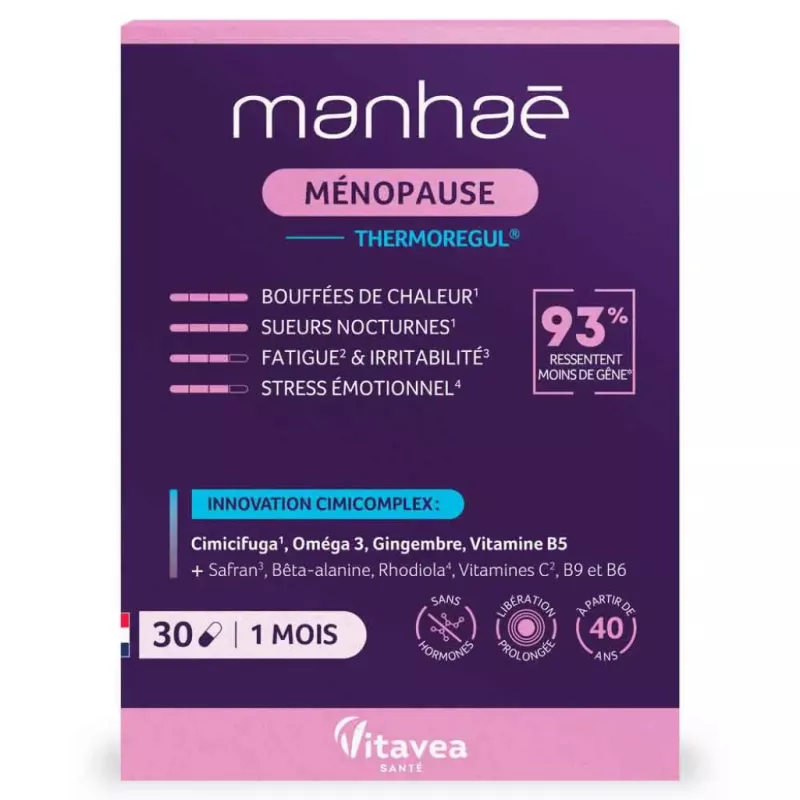 ThermoRegul Ménopause Manhaé Nutrisanté - Bouffées de chaleur, stress & vitalité - 30 gélules
