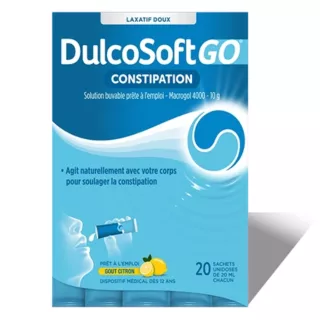 DulcoSoft GO Constipation Sanofi - Laxatif doux goût citron - 20 sachets de 20ml