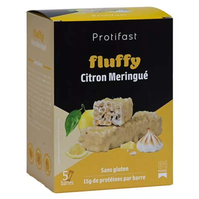 Barre protéinée Fluffy citron meringué Protifast - Riche en protéines - 5 barres de 41g