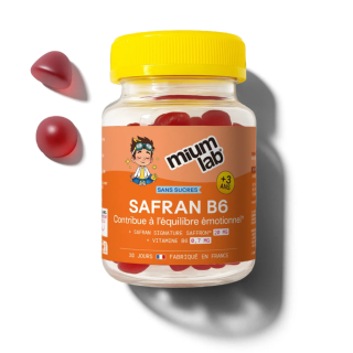 Gummies safran B6 Kids +3 ans sans sucres Mium Lab - Calme & concentration - 30 gummies fraise