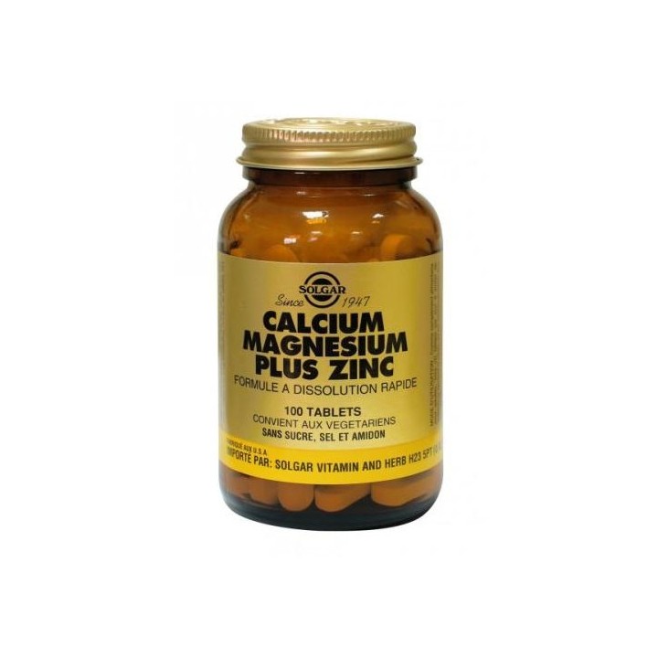 Solgar Calcium Magnésium plus Zinc 100 Comprimés